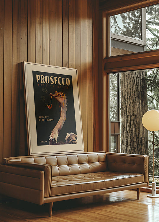 Pôster Art Déco Prosecco Wall Art de um avestruz