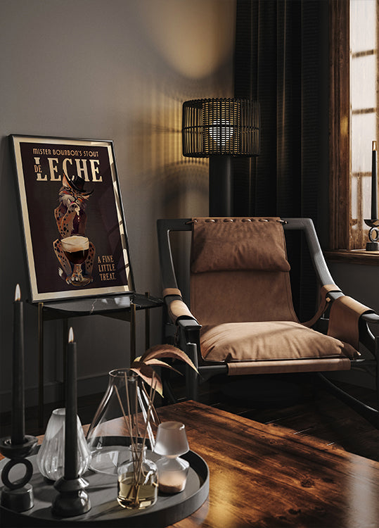 Poster Arte do gato do estilo Bourbon De Leche Guinness