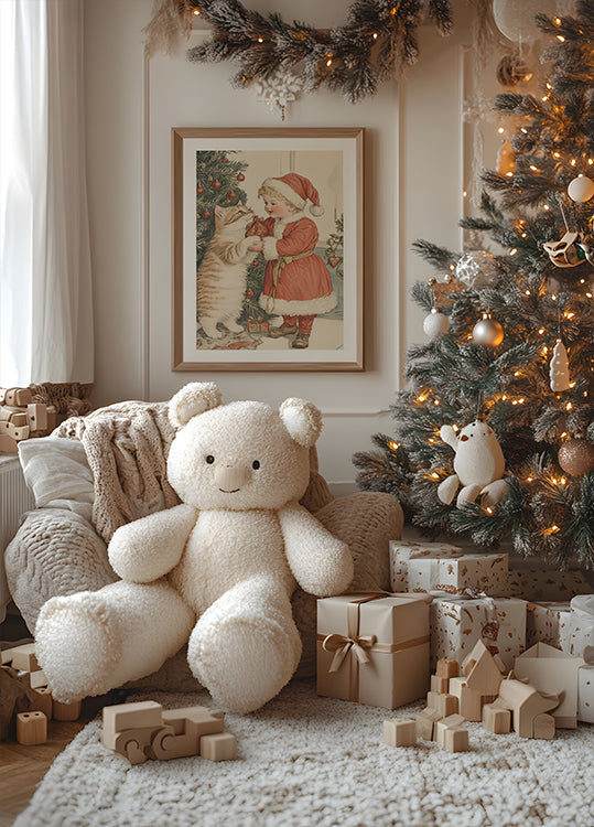 Póster Criança e Gato de Natal