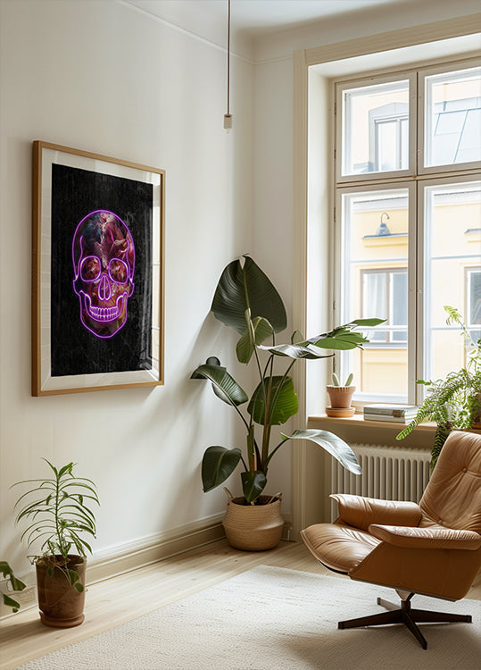 Pôster de crânio de Halloween de néon