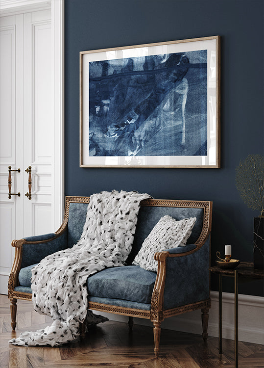 Póster Textura Azul Fluindo Linhas Verticais