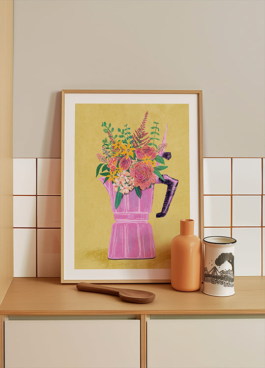 Máquina de café expresso com flores