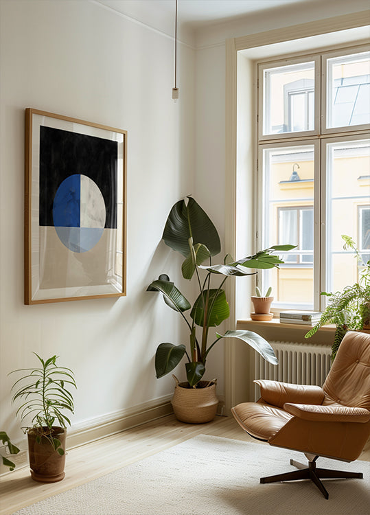 Pôster Círculo Isectado com Quadrantes Azul e Branco