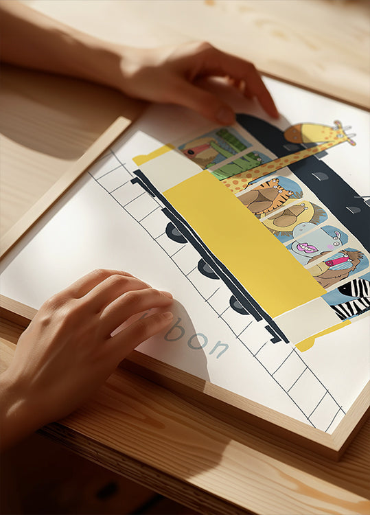 Pôster Famoso bonde amarelo de Lisboa com animais da selva por Carla Daly