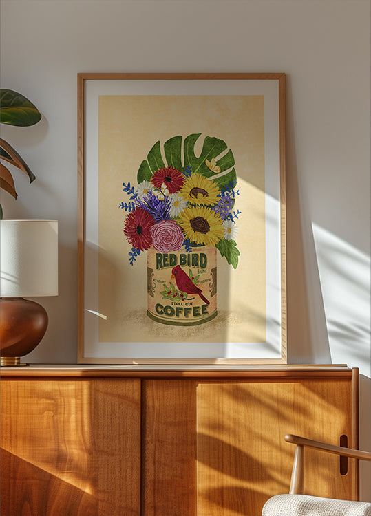 Póster Flores em uma lata de café vintage