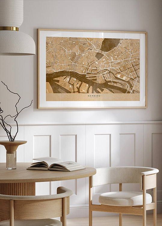 Mapa vintage em sépia do centro de Hamburgo, Alemanha (NOVO)