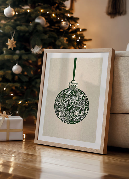 Póster Bauble de Natal Verde Oliva
