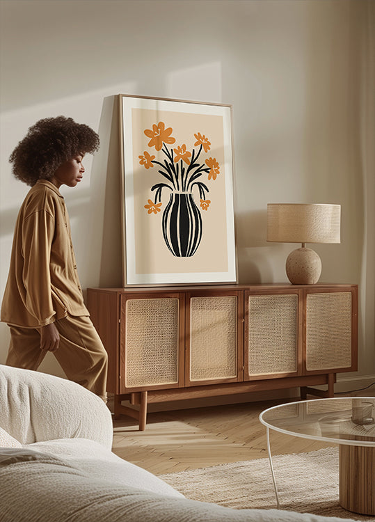 Póster Vaso Laranja Flores