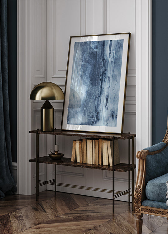 Póster Textura Azul Fluindo Linhas Verticais