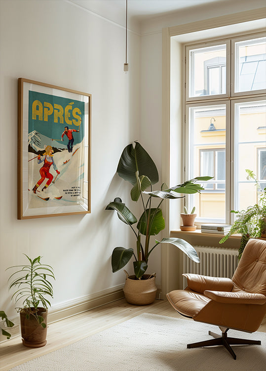 Pôster Vintage Pin Up Apres Whiskey Ski Couple