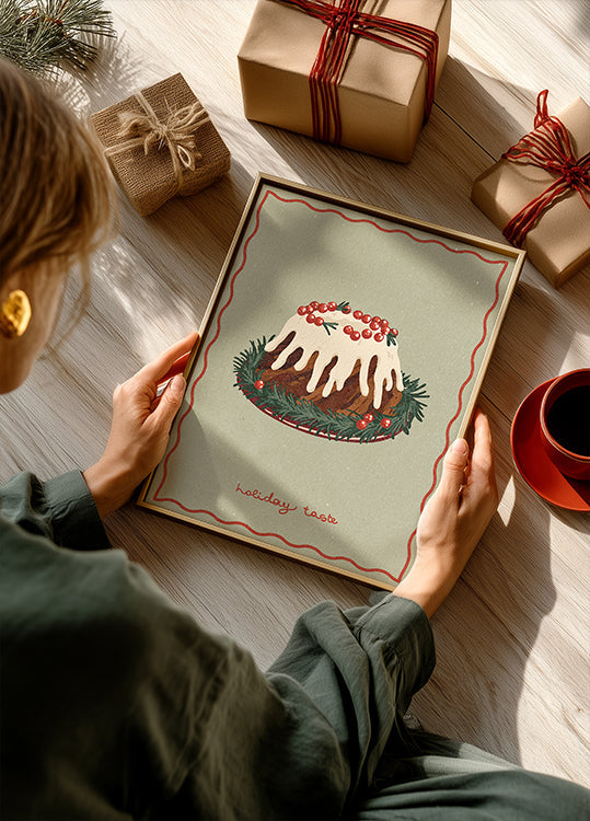 Bolo de Natal. Pôster de sabor de férias