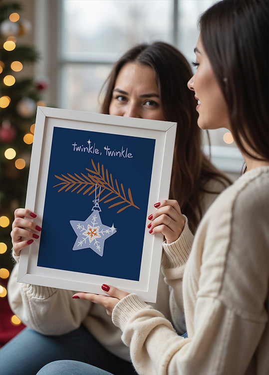 Póster Brilho alegre estrela de Natal azul
