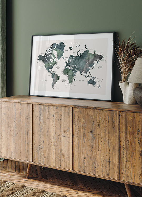 Mapa mundial em aquarela com cidades, Makoa (NOVO)