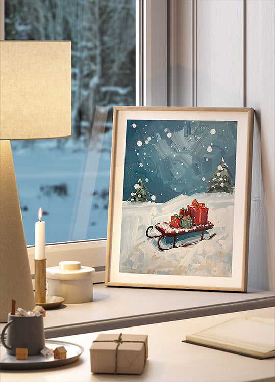 Póster Schlitten mit Geschenken