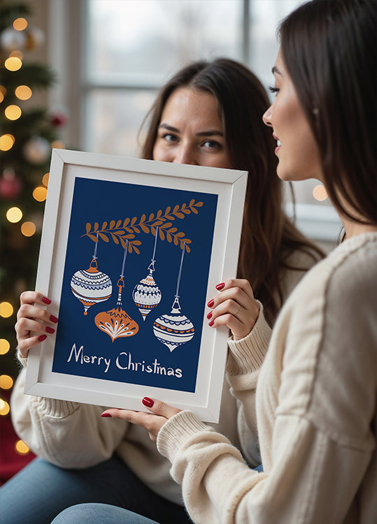 Póster Pequenos enfeites de Natal azuis