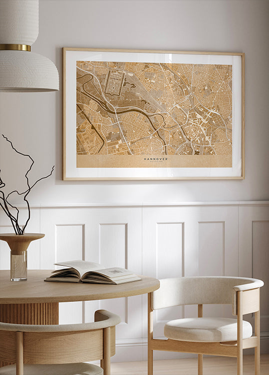 Mapa vintage em sépia do centro de Hannover, Alemanha (NOVO)