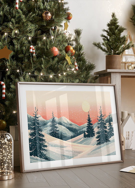 Póster Paisagem de Natal de inverno nevado