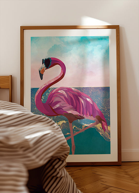 Póster Flamingo vai para a praia