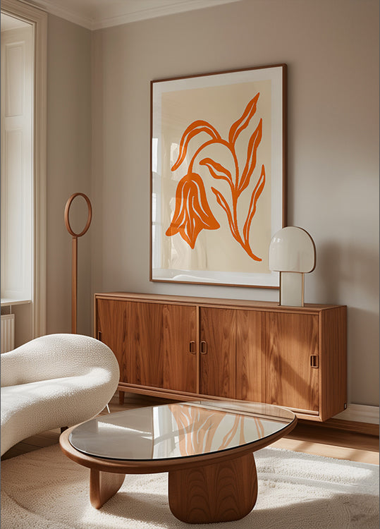 Póster Tulipa Laranja Estilizada e Folhas