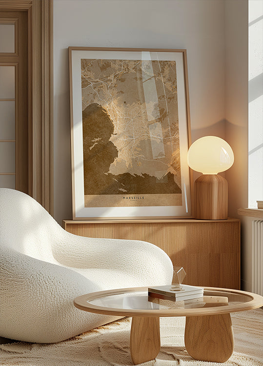 Póster Mapa vintage sépia de Marselha França