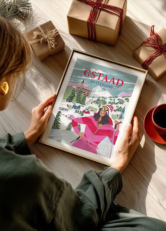 Póster Mulher de viagem em Gstaad, Suíça