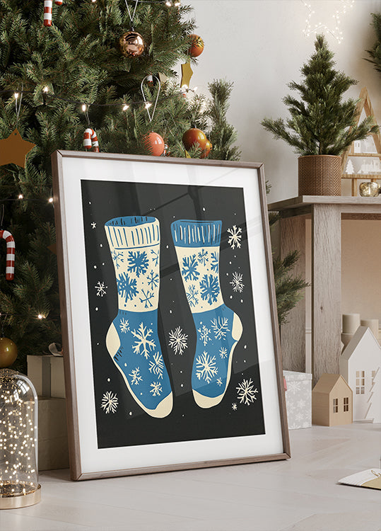Pôster Vintage Socks Knitwear Azul em Preto