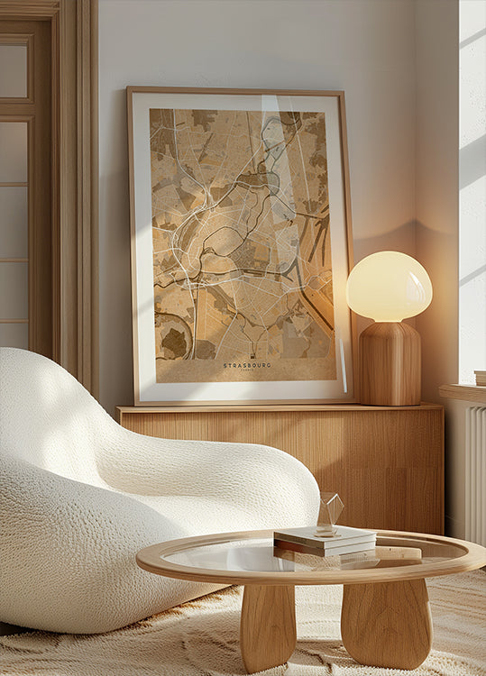 Mapa vintage sépia de Estrasburgo França (NOVO)