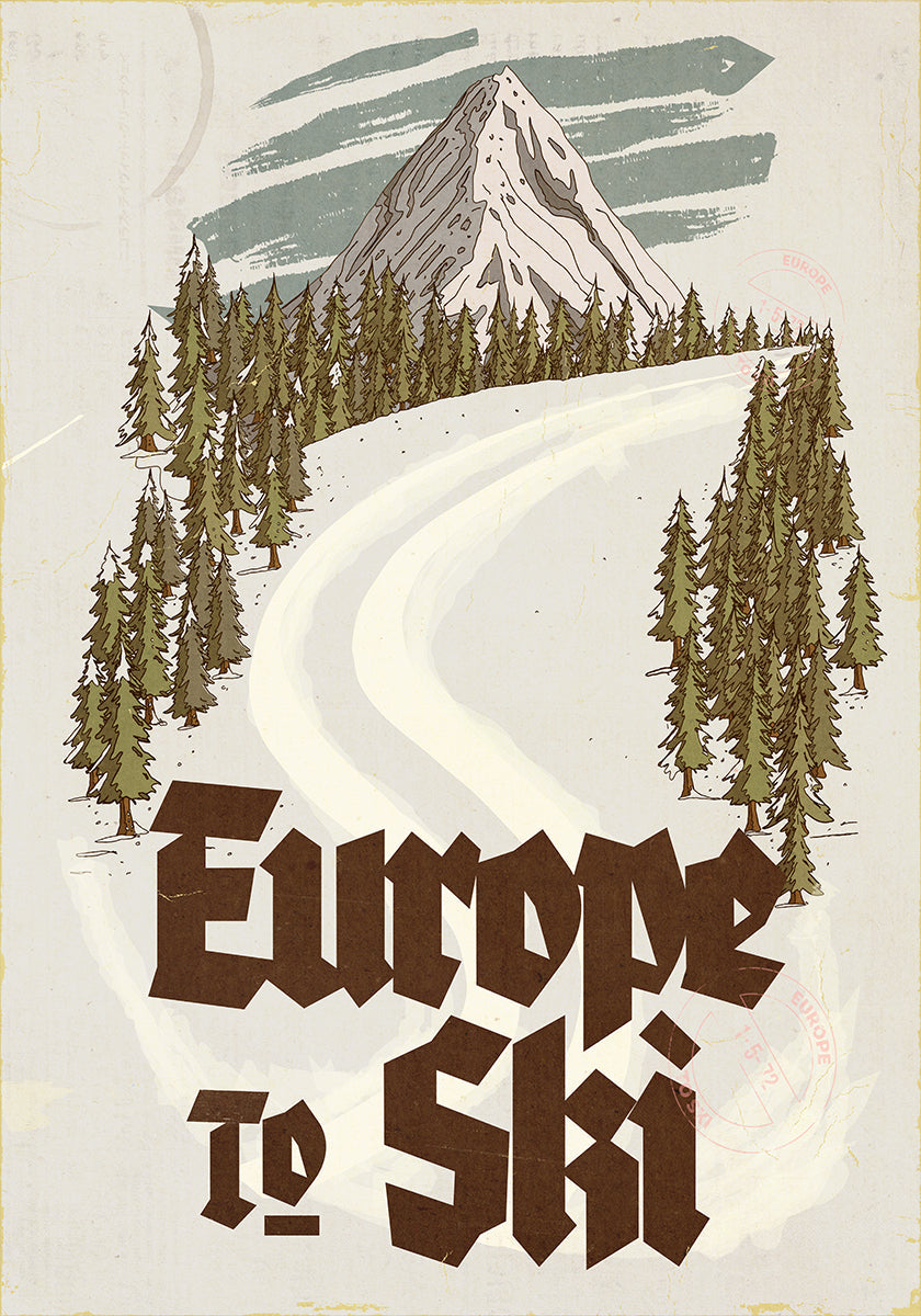 Europe To Ski Vintage Travel Postcard Plakat - Posterbox