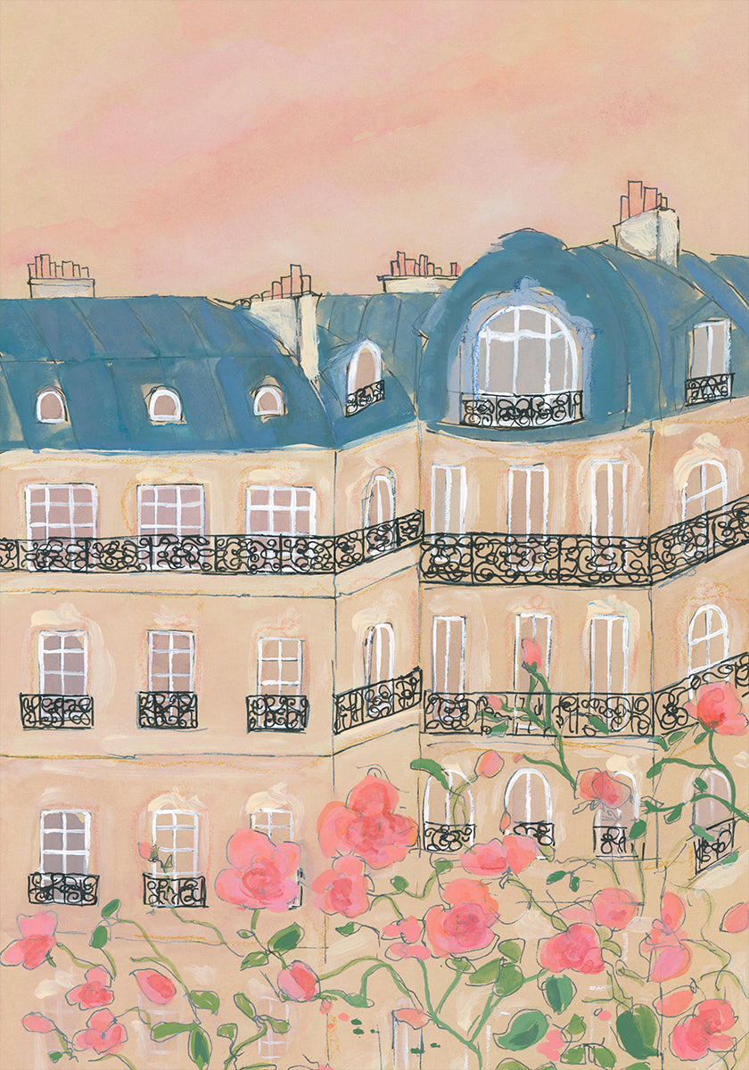 Pôster Pôr do sol sobre edifícios de Paris