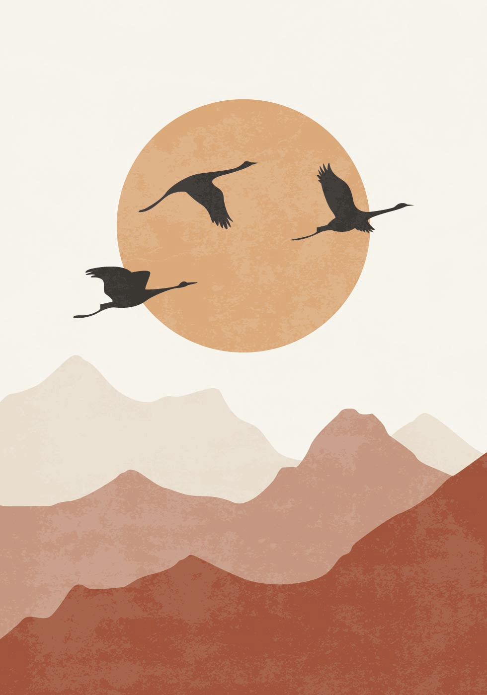 Crane Silhouettes at Sunset Plakat - Posterbox.dk
