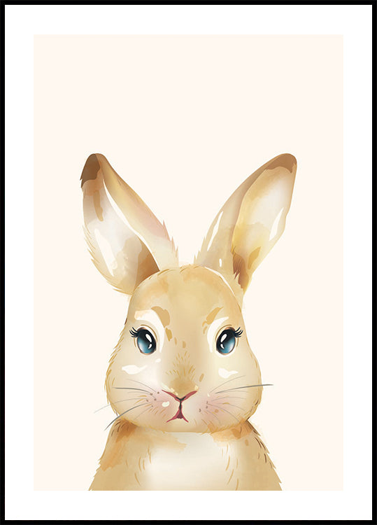 Cute Watercolor Bunny, Animal Nursery Print Plakat - Posterbox.dk