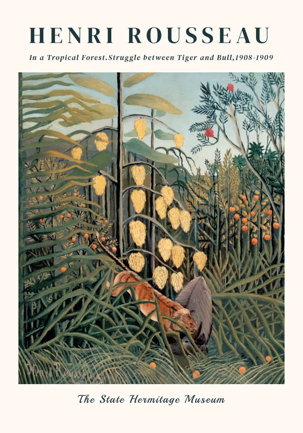 Henri Rousseau - In a Tropical Forest.Struggle between Tiger and Bull  Plakat - Posterbox.dk
