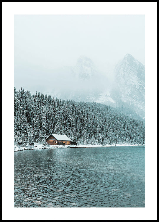 Hut on the Shore of a Winter Lake Plakat - Posterbox.dk