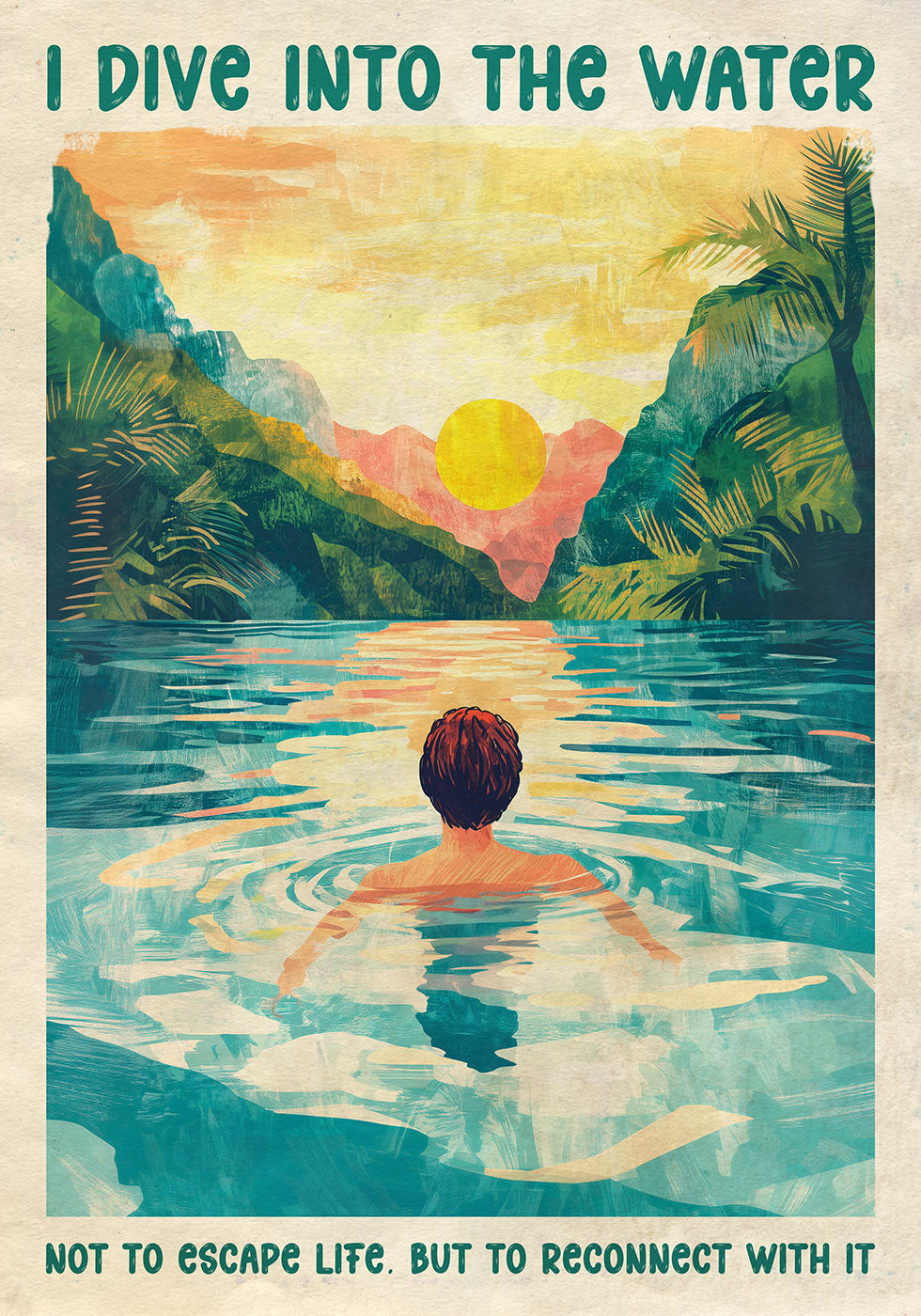 I Dive Into the Water Sunset River Plakat - Posterbox.dk
