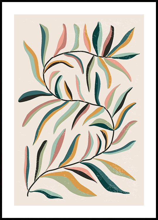 Minimalist Colorful Botanical Leaves Plakat - Posterbox.dk