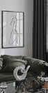 a black and white photo of a living room