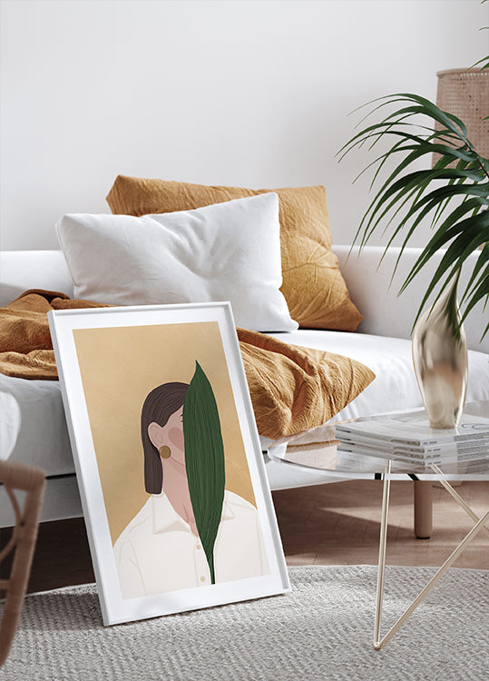 Woman with Leaf Plakat - Posterbox.dk