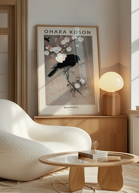 Woodblock, Crow on Cherry Blossom Branch By Ohara Koson Plakat - Posterbox.dk