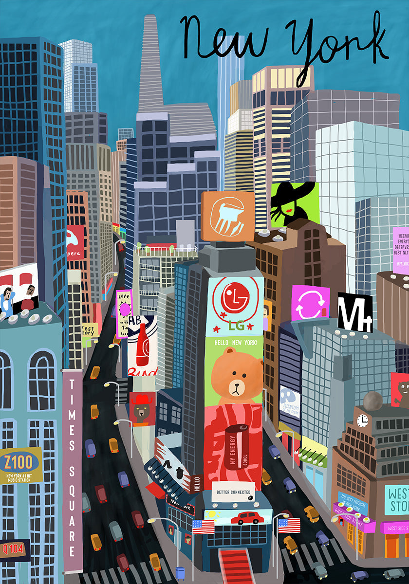 Times Square, Nova York, ilustração da artista Carla Daly