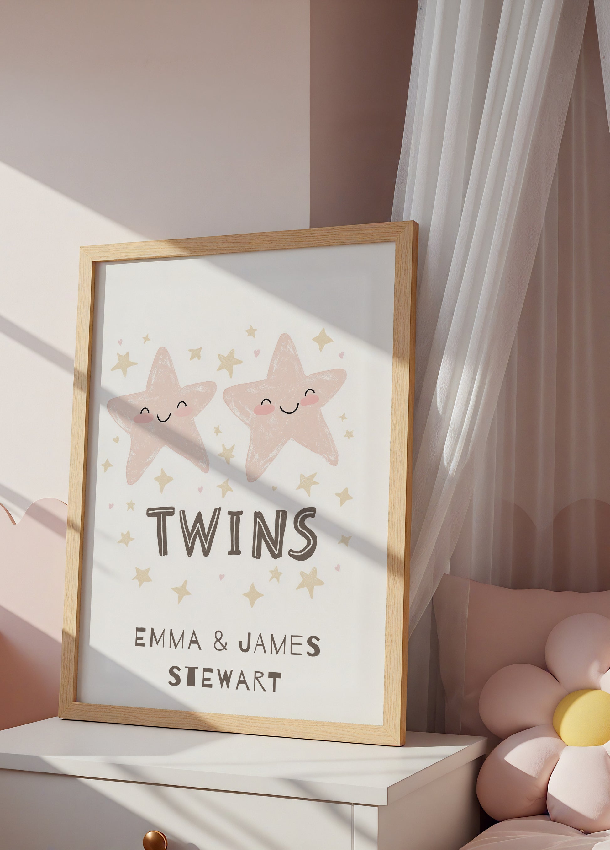Quadro decorativo personalizado com estrela gêmea