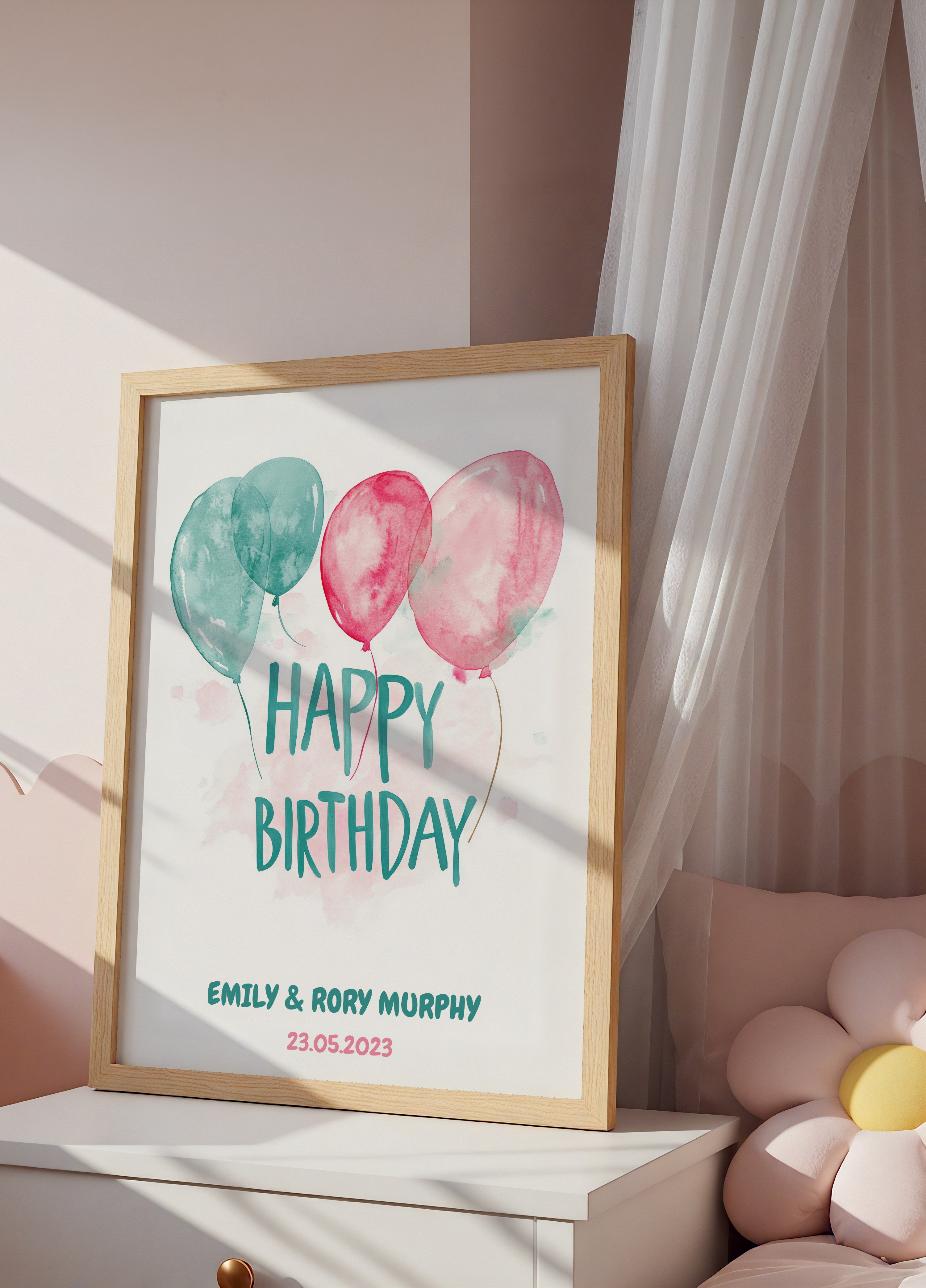 Poster Balões de aquarela de aniversário personalizados