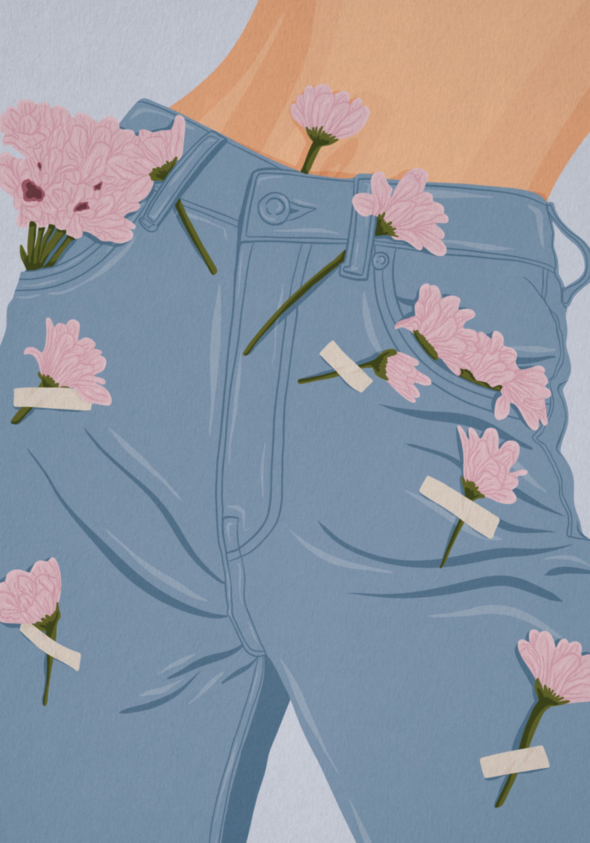 Flores rosa em jeans