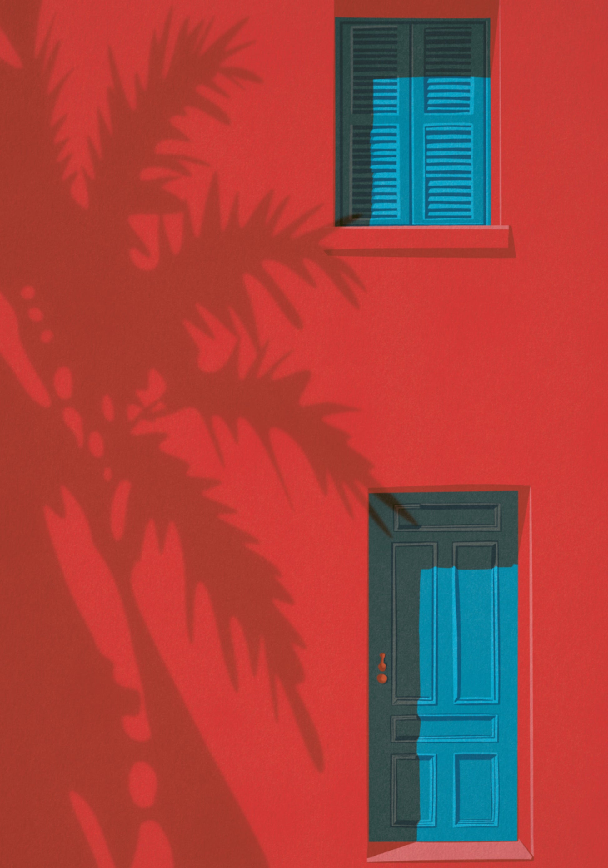 Porta Azul Parede Vermelha