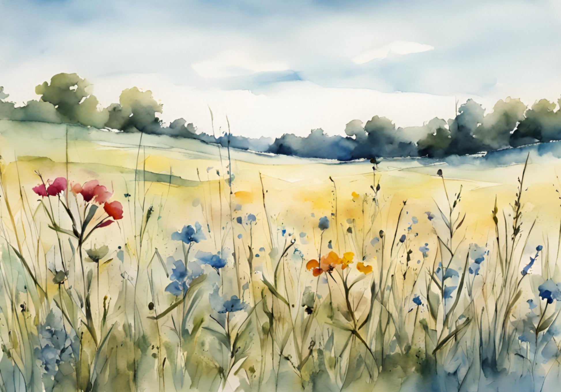 Aquarela de campo de flores silvestres