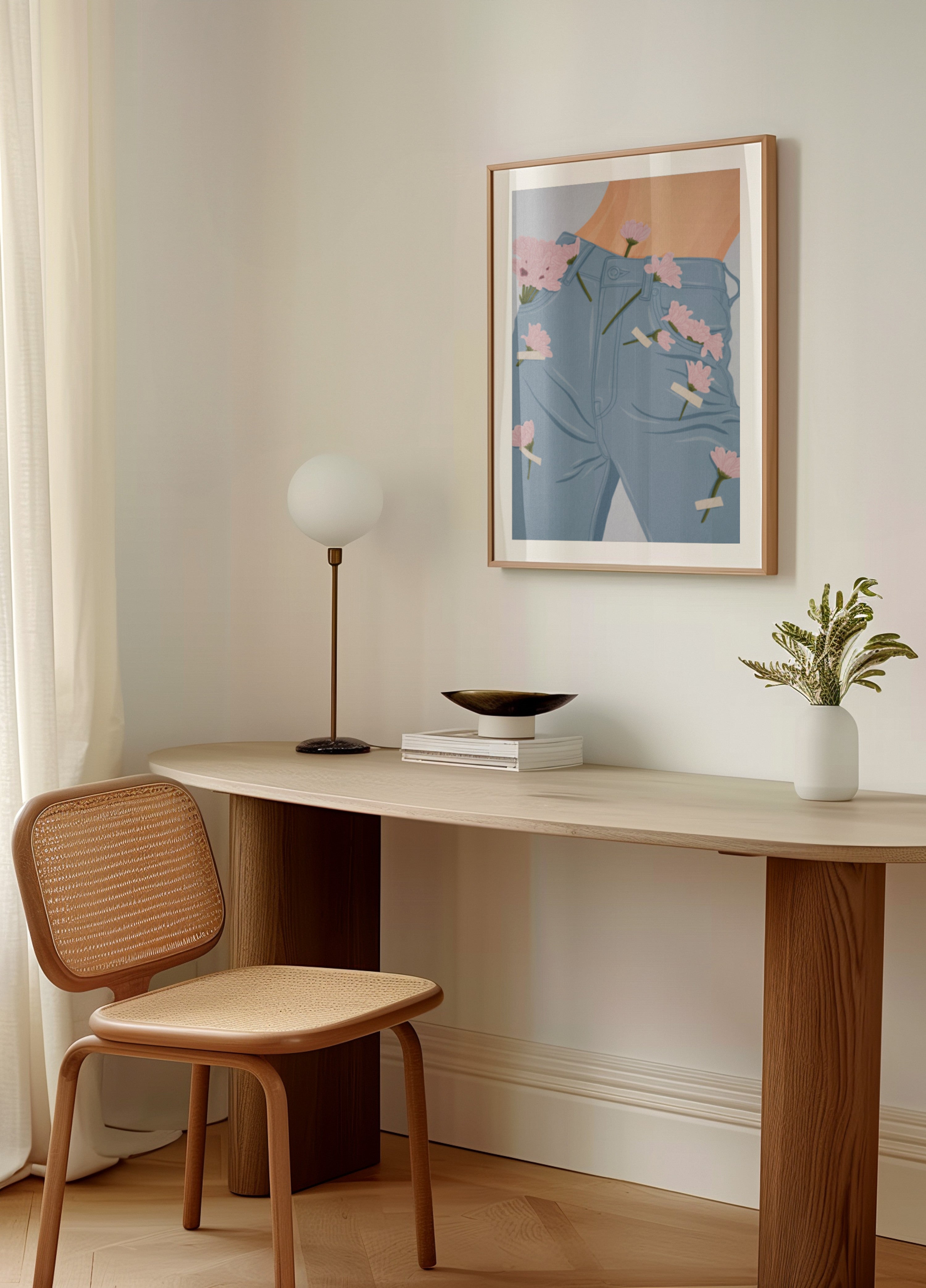 Flores rosa em jeans