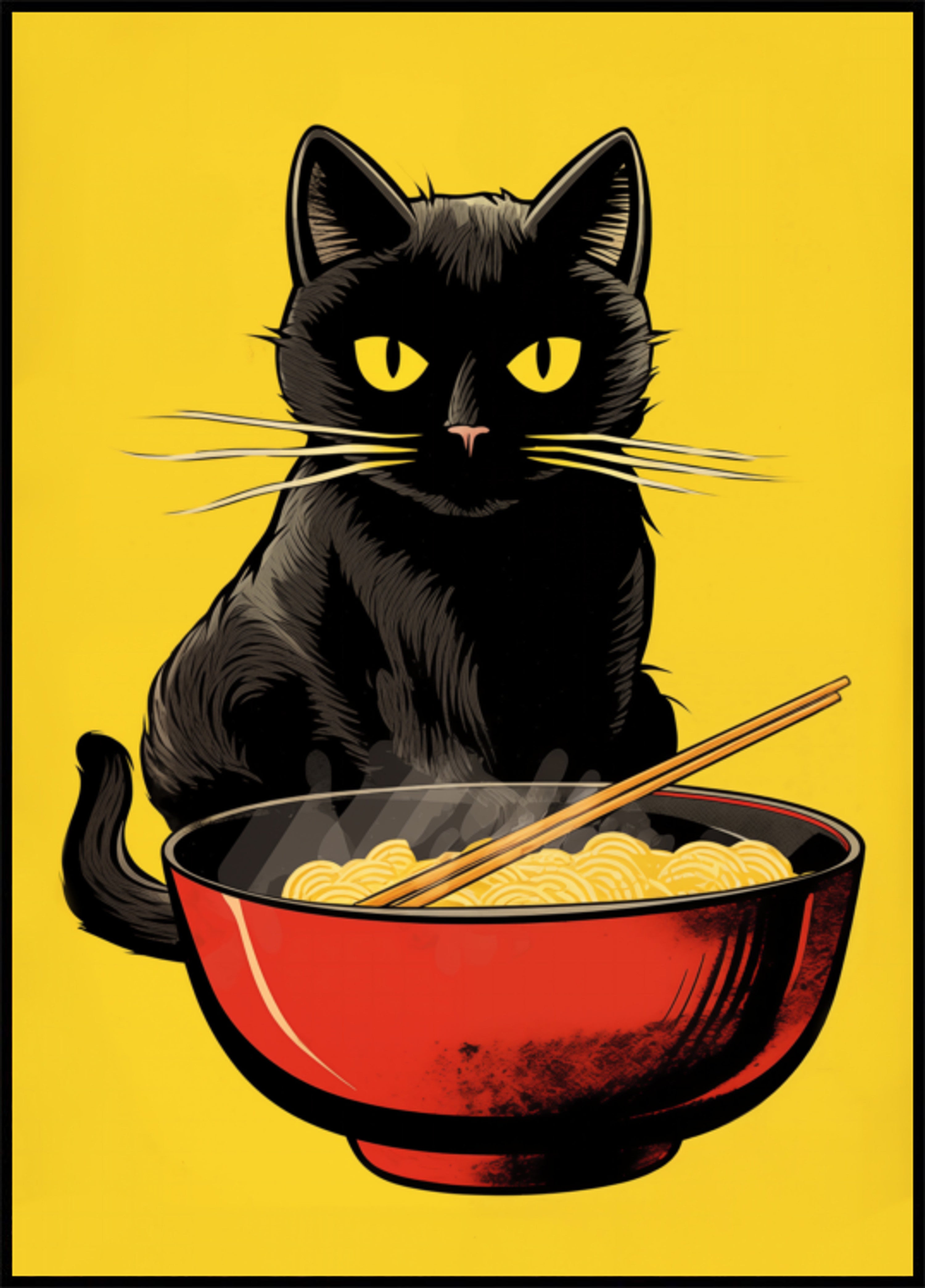 Tigela de ramen de gato preto