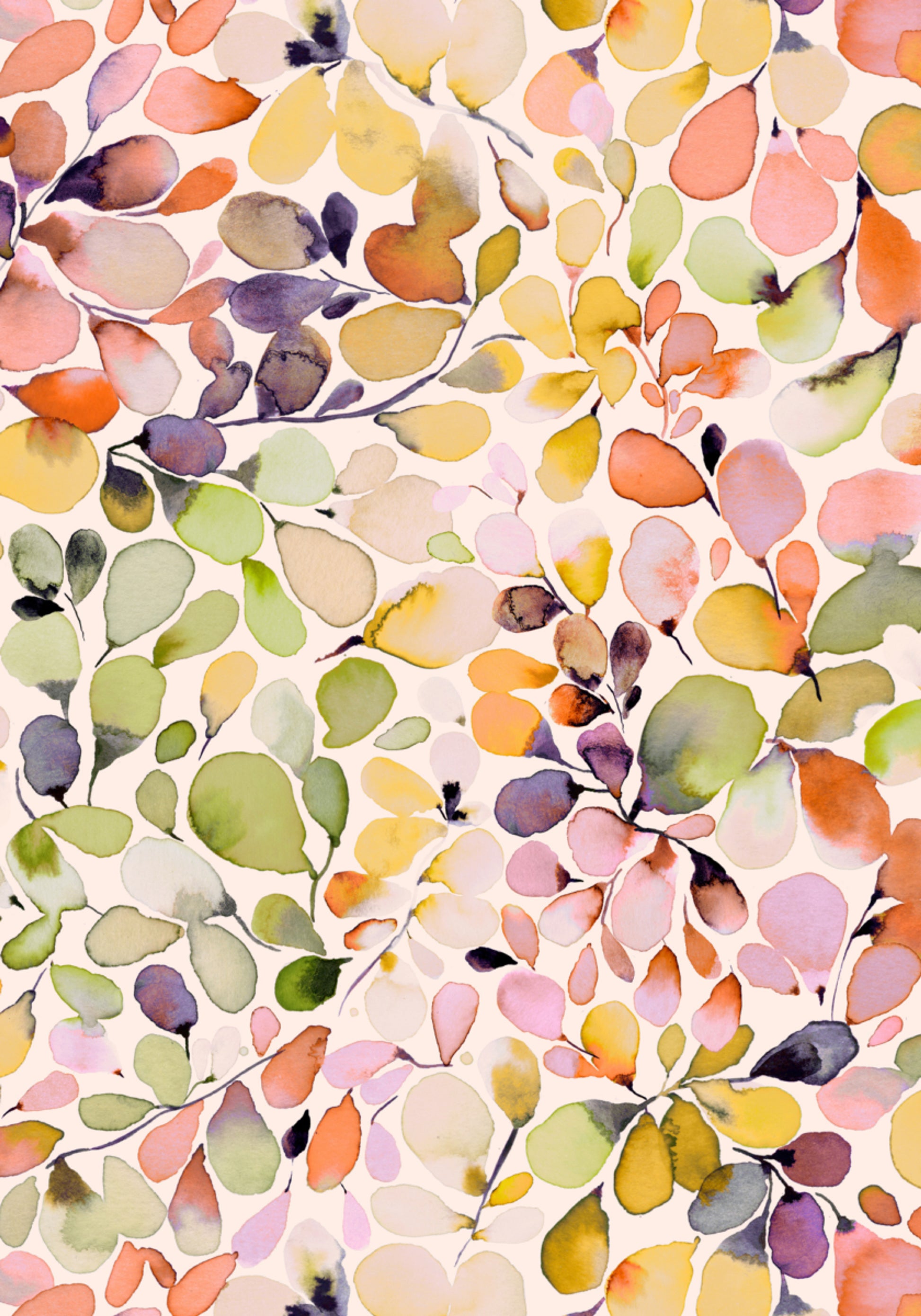 Folhas coloridas em aquarela