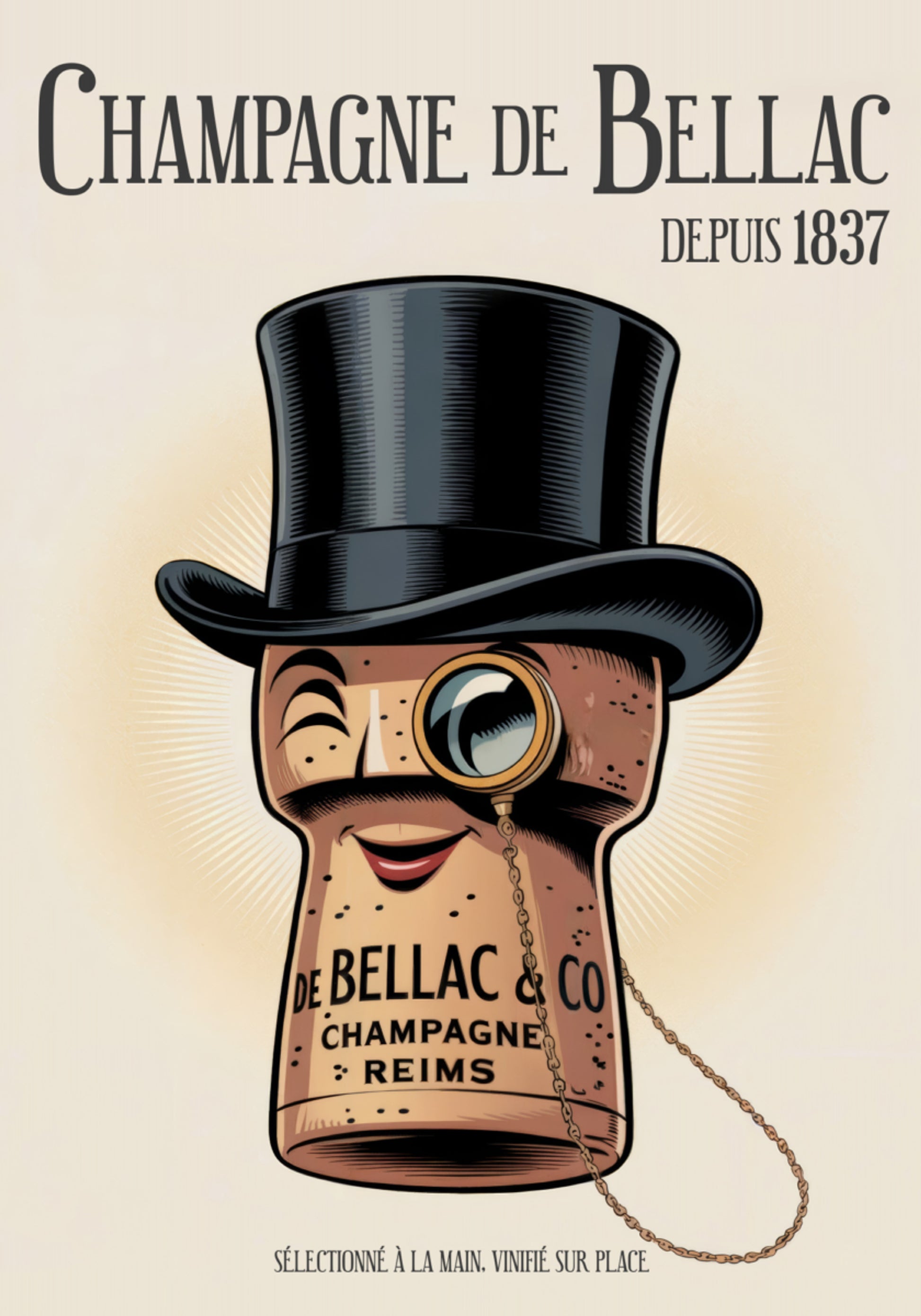 Personagem elegante de rolha de champanhe
