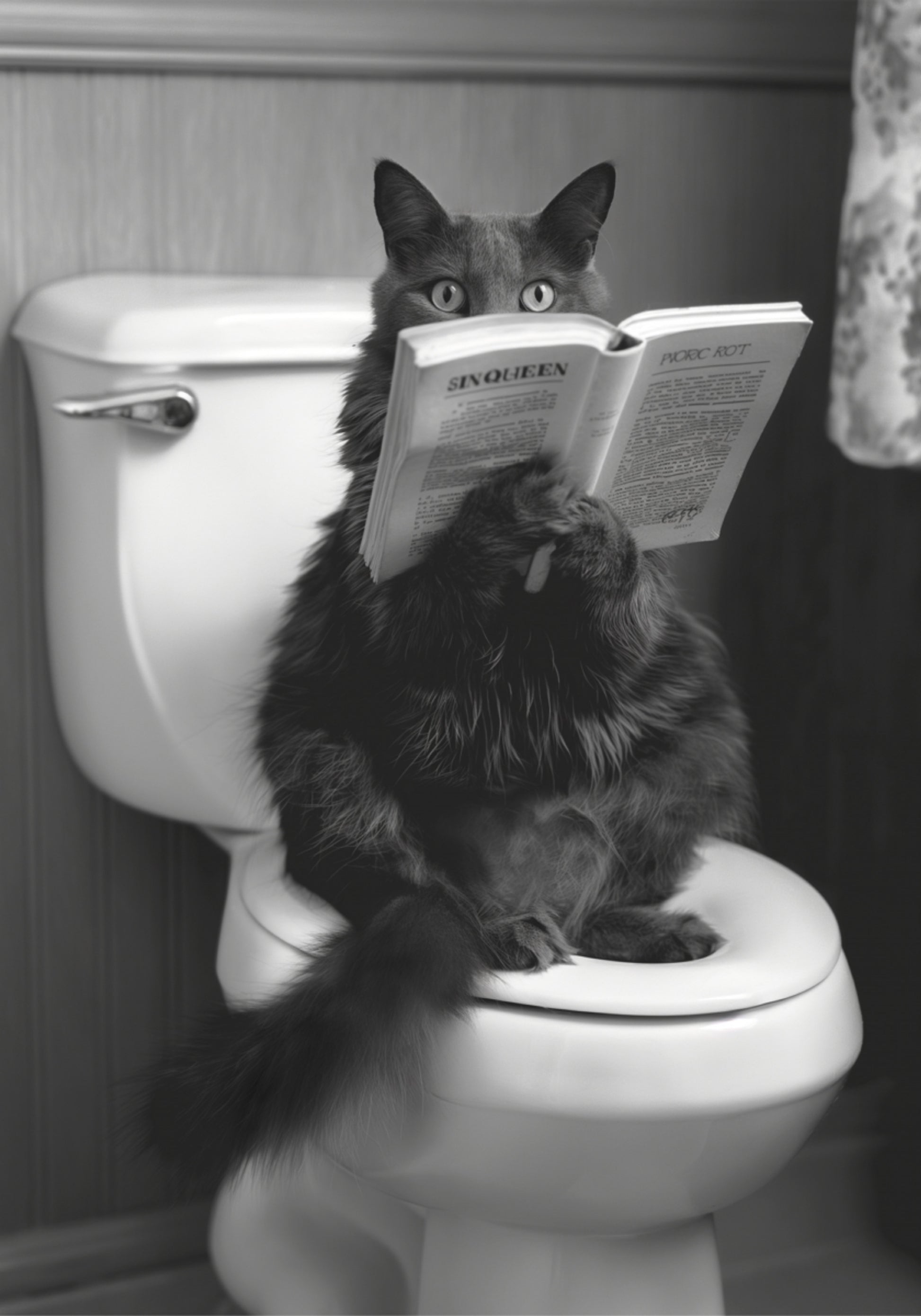 Leitura de gato no banheiro