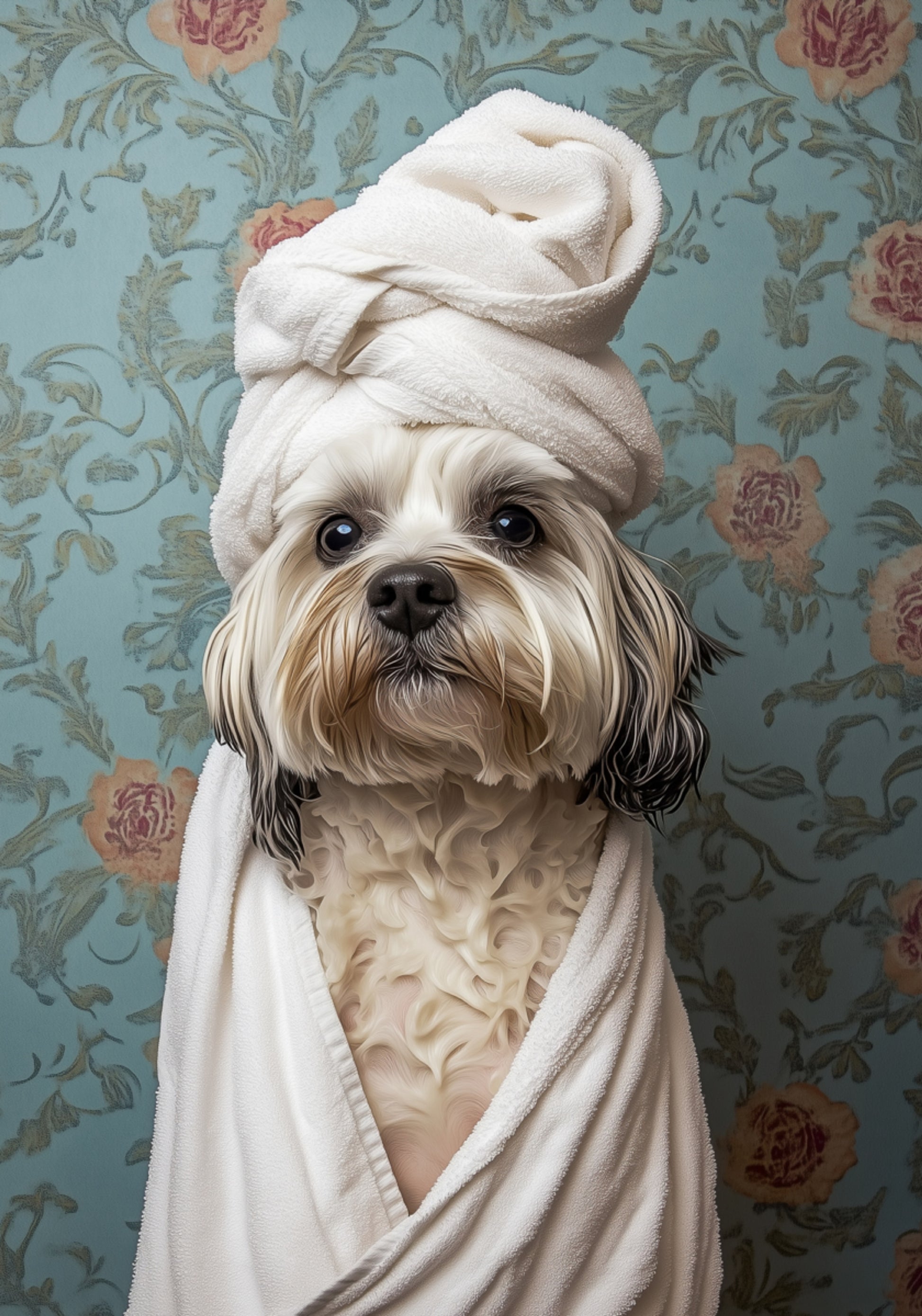 Cachorro mimado com toalha